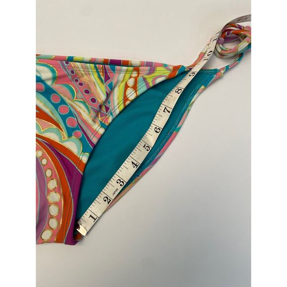 Xhilaration Bikini Bottom Medium Tie String 70's 80's Teal Pink Gold Palm Royale - Picture 11 of 11